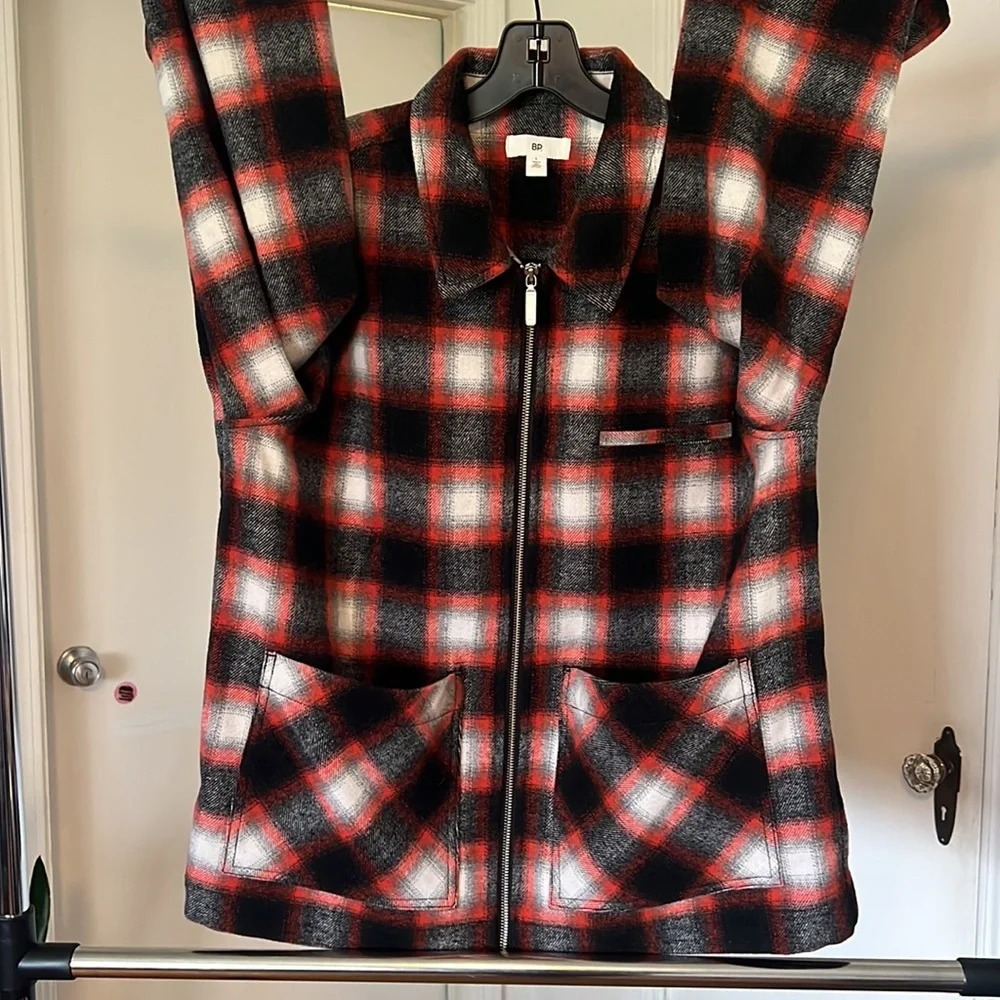 Bp. Plaid Shirt Jacket In Brown-rust Combo. Size Large - Picture 2 of 5